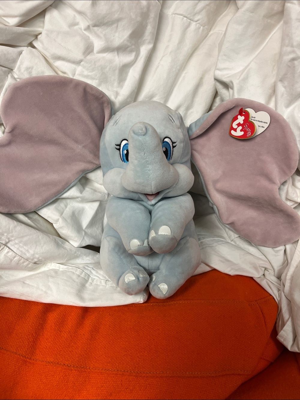 Ty Dumbo Plush Elephant in Light Gray with Pink Ears